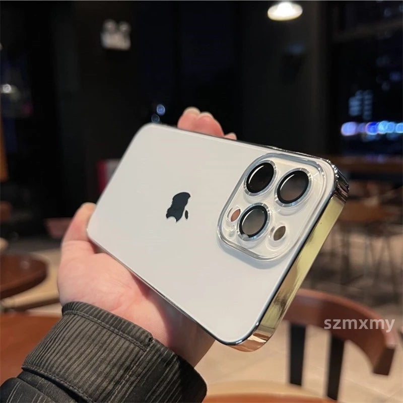 Case de Vidro Fosco AG com Proteção de Lente – Cinza Titânio, para iPhone 11-15 Pro Max/Plus