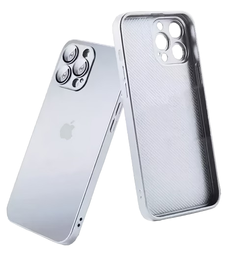 Case de Vidro Fosco AG com Proteção de Lente – Cinza Titânio, para iPhone 11-15 Pro Max/Plus