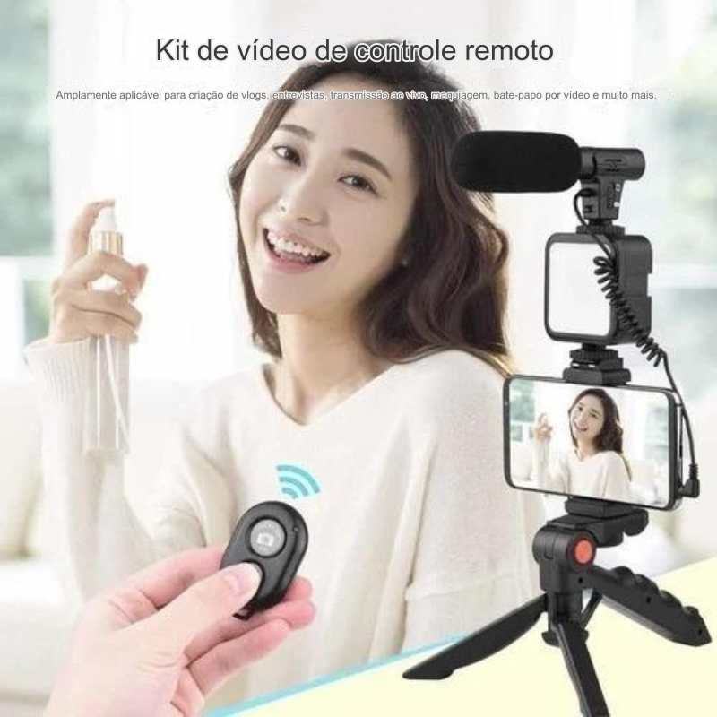 Tripé Estabilizador de Mão kit 5 em 1 gimbal Microfone para Gravação De Vídeo em Celular