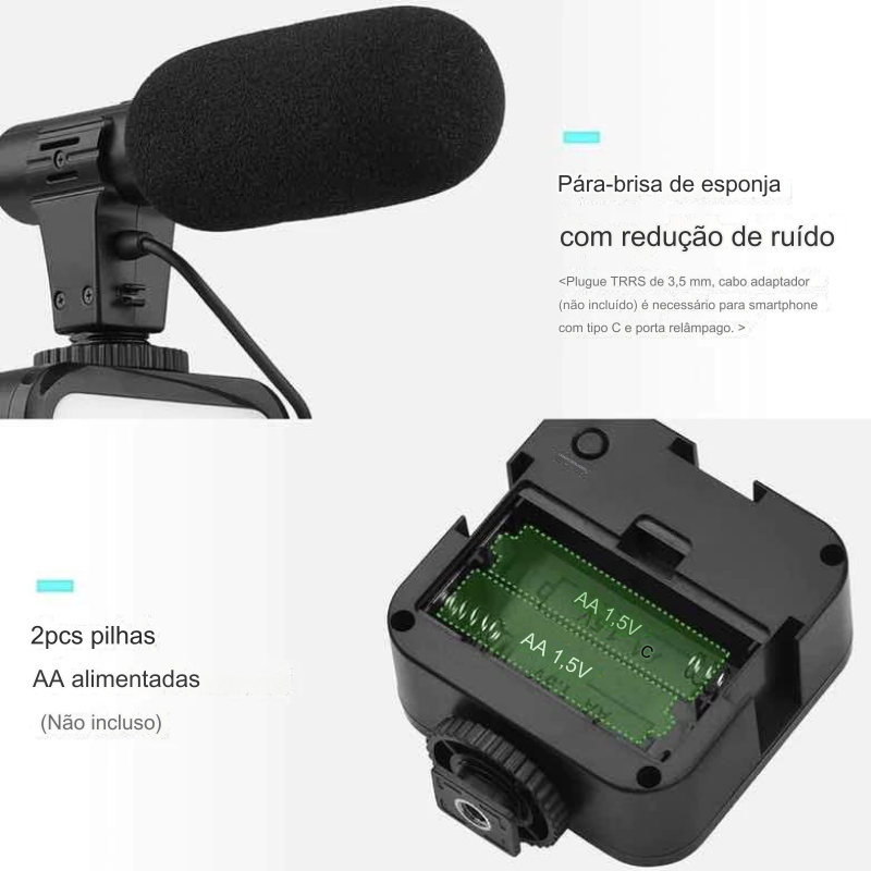 Tripé Estabilizador de Mão kit 5 em 1 gimbal Microfone para Gravação De Vídeo em Celular