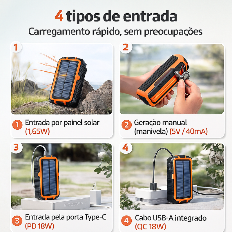 Power Bank Solar com Lanterna