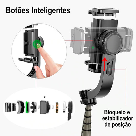 Estabilizador Smartphone Celular Gimbal L08 Bluetooth Tripé Fotos Vídeos Remoto Equilíbrio Estável