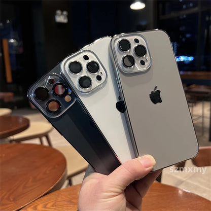 Case de Vidro Fosco AG com Proteção de Lente – Cinza Titânio, para iPhone 11-15 Pro Max/Plus