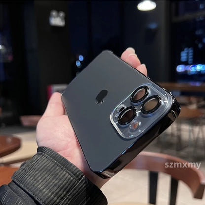 Case de Vidro Fosco AG com Proteção de Lente – Cinza Titânio, para iPhone 11-15 Pro Max/Plus