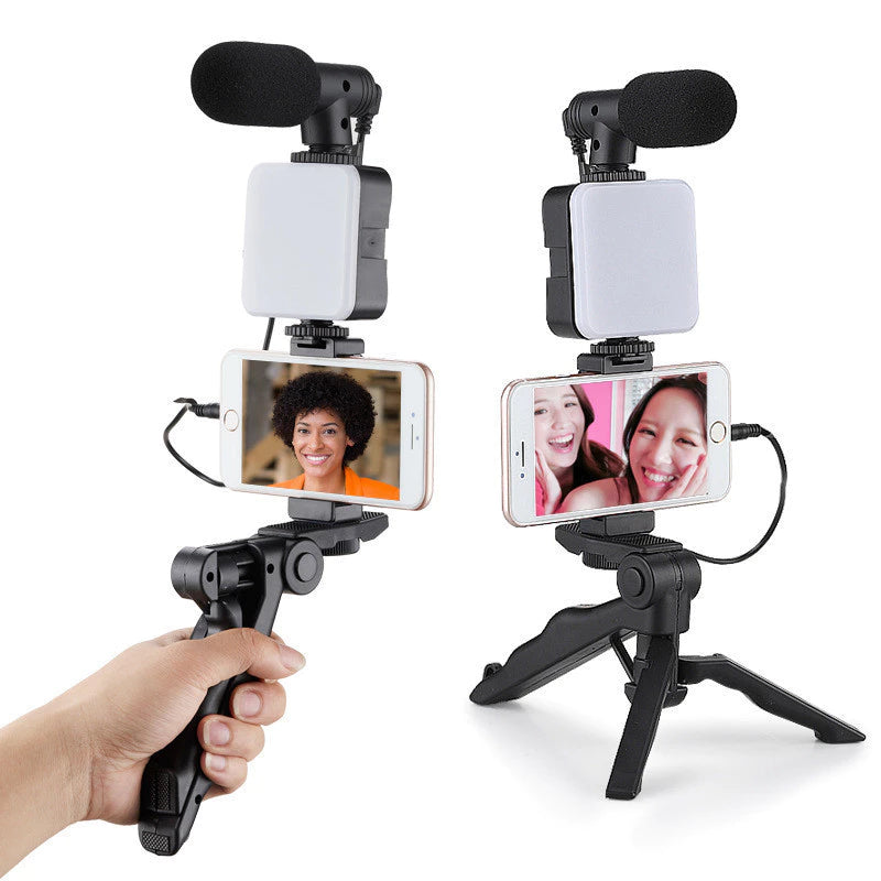 Tripé Estabilizador de Mão kit 5 em 1 gimbal Microfone para Gravação De Vídeo em Celular