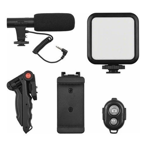 Tripé Estabilizador de Mão kit 5 em 1 gimbal Microfone para Gravação De Vídeo em Celular