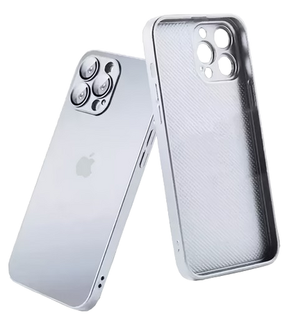 Case de Vidro Fosco AG com Proteção de Lente – Cinza Titânio, para iPhone 11-15 Pro Max/Plus