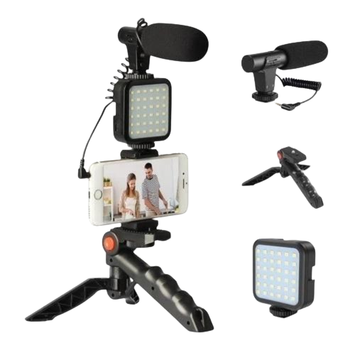 Tripé Estabilizador de Mão kit 5 em 1 gimbal Microfone para Gravação De Vídeo em Celular